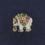 Elephant Brooch with White Enamel and Rhinestones, Gold-Tone Metal 16x15 mm+