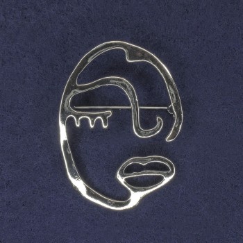 Brooch Face Accent Silver Color 34x47mm +/- Silvery Metal