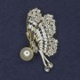 Butterfly Brooch with White Rhinestones and Pearl on Gold-Tone Metal, 41x58mm+