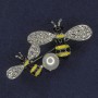 Bees Brooch: Yellow and Black Enamel, Pearl, White Crystals, Silver Metal 30x37mm+