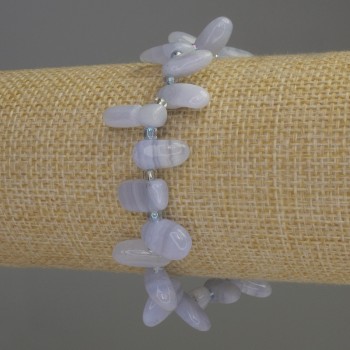 Blue Agate Faceted Bracelet, 7×14 mm oval beads, ± 3 mm spacers, 18 cm stretch