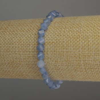 Aquamarine bracelet with faceted rhombus beads 6×5 mm, 18 cm stretch