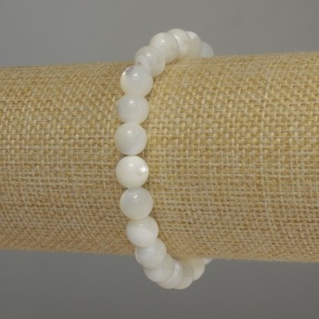 Mother-of-Pearl Bracelet with Smooth Beads, 9 mm Diameter, 18 cm Stretch