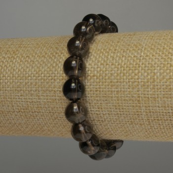Smoky topaz bracelet with smooth beads, 10 mm diameter, 18 cm length, stretch