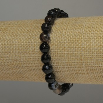 Faceted Agate Bead Bracelet, 8 mm diameter, 18 cm stretch