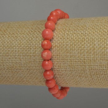 Orange Coral Bracelet, smooth beads, 8 mm diameter, 18 cm length, stretch