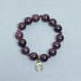 Garnet Bracelet with Smooth Beads, 12 mm Diameter; Faceted Beads 4 mm; with Metal Inlay, Length 18 cm Stretch