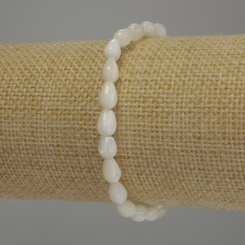 Drop-shaped Mother-of-Pearl Bracelet, 8x5 mm diameter, 18 cm length, elastic