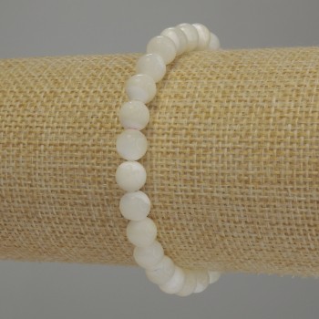 Mother-of-pearl Bracelet with Smooth Beads, 7 mm Diameter, 18 cm Stretch