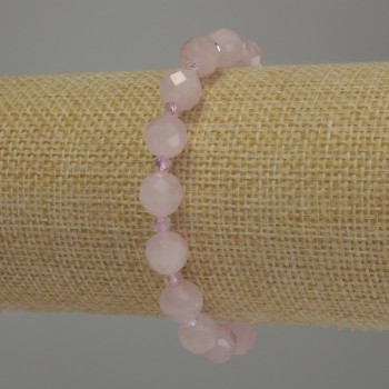 Bracelet with pink quartz beads, 8 mm diameter; rock crystal rondelles 3.5×3 mm; 18 cm stretch