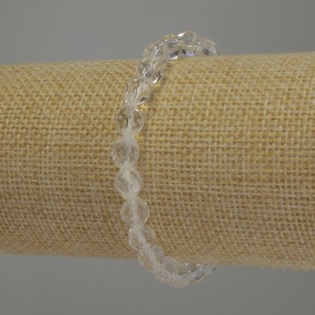 Bracelet with faceted rock crystal bicones, 6 mm diameter, 18 cm length, stretch