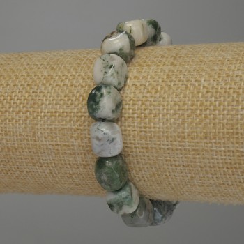 Moss Agate Bracelet, Faceted, 11×8 mm, 18 cm Length, Elastic