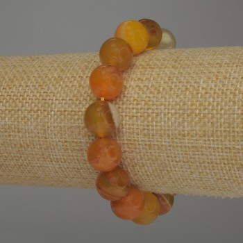 Orange Agate Bracelet with smooth beads, 12 mm diameter, 18 cm length, stretch