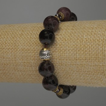 Garnet Bracelet with Smooth Beads, 12mm Diameter, 6mm Faceted Beads, 18cm Stretch