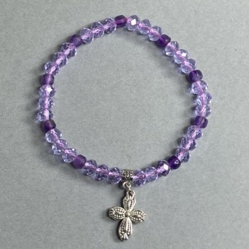 Bracelet with Czech crystal and sugilite, faceted rondel 6x4 mm and faceted cube 4x4 mm, with metal inlays, length 18 cm