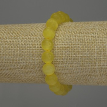 Yellow Cat's Eye Bracelet with Smooth Beads, 10 mm Diameter, 18 cm Stretchy Length