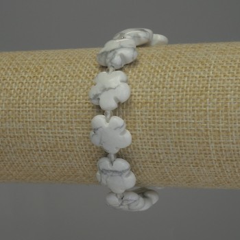 Kakholong bracelet with natural stone, flower motif, diameter 15 mm, length 18 cm (stretch)
