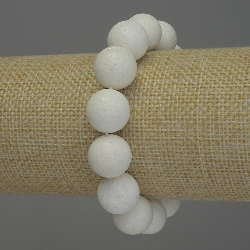 Bracelet with White Sponge Coral Beads, 14 mm Diameter, 18 cm Length, Stretch