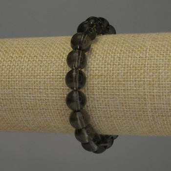 Smoky Topaz Bracelet with Smooth Beads, 10mm Diameter, 18 cm Stretch