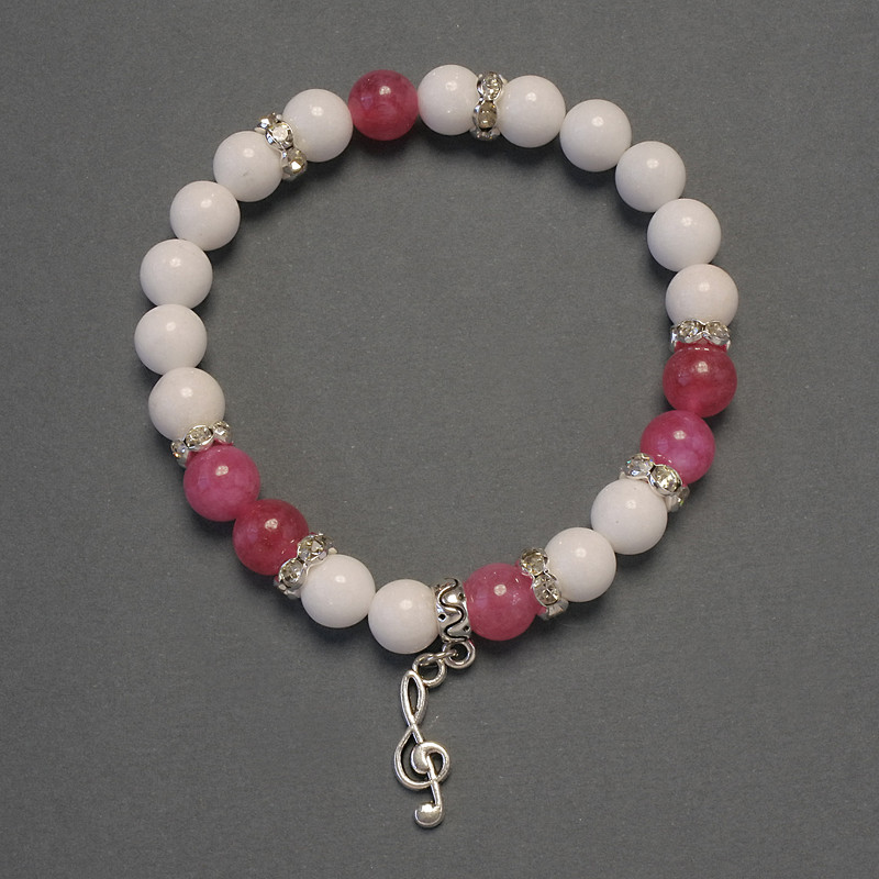 Agate and Tourmaline Bead Bracelet, 8 mm diameter ±, with metal inserts, 18 cm elastic
