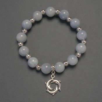 Aquamarine bracelet with smooth beads, 10mm diameter, 18 cm length, stretch