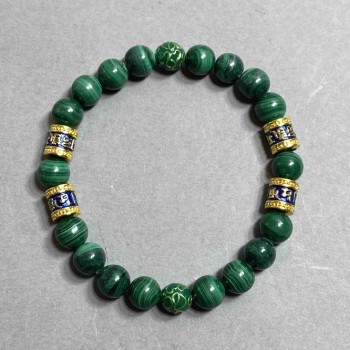 Bracelet Malachite Bead 8mm +- Cloisonné 8mm +- with metal inlays, length 18 cm +-stretch