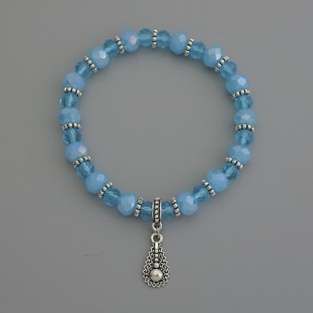 Bracelet with Czech crystal rondelles, diameters 8x6 mm and 6x5 mm, with metal inserts, 18 cm stretch