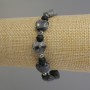 Larvikite Heart Bracelet, 12 mm diameter centerpiece, Shungite Beads 6 mm, with Metal Inserts, 18 cm Stretch