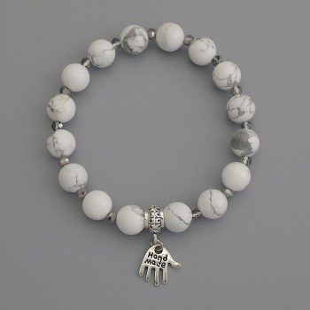 Kaholong Bead Bracelet, 8 mm Diameter ±, Czech Crystal Rondelles 3.5×3 mm ±, Length 18 cm ±, Stretch