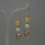 Nephrite Bead Earrings, diameter 7×5 mm, guilloché element 10 mm, crystal in bezel 12 mm, length 57 mm