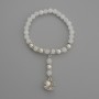 Bracelet with White Quartz - Smooth Beads, 6mm Diameter ±, with Metal Inserts, Length 18 cm ±, Elastic