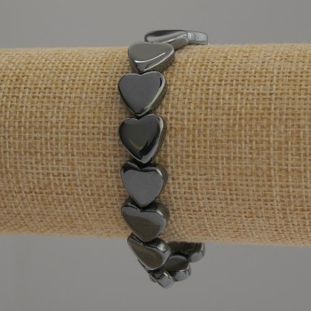 Hematite Heart Bracelet, 12mm diameter, 18cm length, stretch