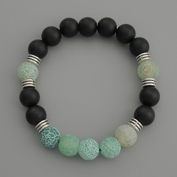 Bracelet 'Assorted Smooth Bead', 10 mm diameter ±, with metal inserts, 18 cm elastic length
