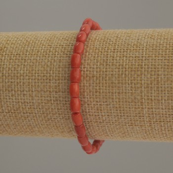 Barrel-shaped artificial coral bracelet, bead diameter 6x4 mm, 5 mm +/-; length 18 cm, stretch