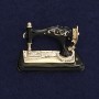 Brooch Sewing Machine, black enamel, gold-tone metal, 36x28mm