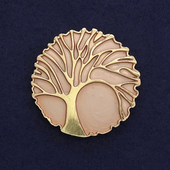 Tree Brooch - Pink Matte with Gold-Tone Metal, Diameter 40mm ±, Magnetic Back