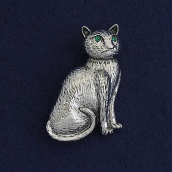Cat Brooch-Pendant with Green Crystals