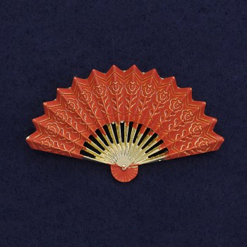 Brooch Fan orange enamel gold-tone metal 54x33mm+