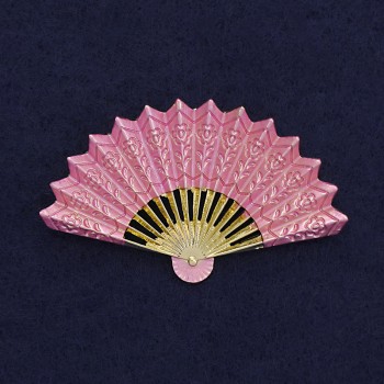 Brooch 'Fan' pink enamel on gold-tone metal 54x33mm+