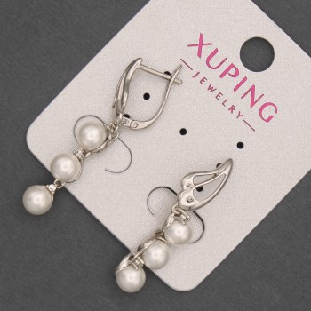 Xuping rhodium-plated earrings with a Majorca pearl, diameter of 6 mm and white crystals, length of 37 mm +