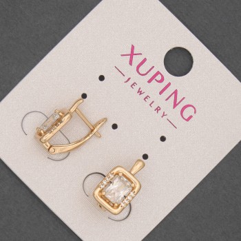 Xuping Earrings with White Rhinestones and White Crystal, 8 mm diameter ±, 14 mm length ±, 18K Gold Plating