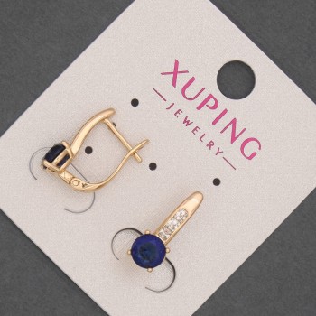 Xuping Earrings with White Crystals and Blue Crystal, Diameter 6 mm ±, Length 17 mm ±, 18K Gold Plating