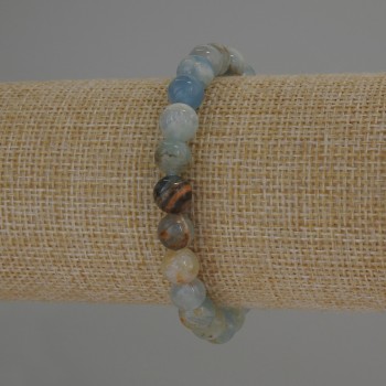 Blue Calcite Bracelet with Smooth Round Beads, 8 mm Diameter, approx. 18 cm Length, Stretch Bracelet