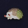 Hedgehog Brooch with Enamel and Crystals, Golden Metal Color, 39×29 mm+