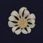 Flower Brooch-Pendant White Enamel with Crystals 37mm ± Golden Metal