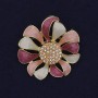 Pendant-Brooch 'Flower' White and Pink Enamel with Crystals, 37 mm ± Gold-Tone Metal