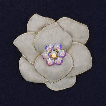 Brooch-pendant Flower white enamel and crystals
