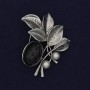 Brooch Twig with Cabochon and Pearls, Silver-Toned Metal 48x40mm+