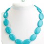 Blue Turquoise Bead Necklace, Artificial Oval 20×30 mm, Length 49 cm