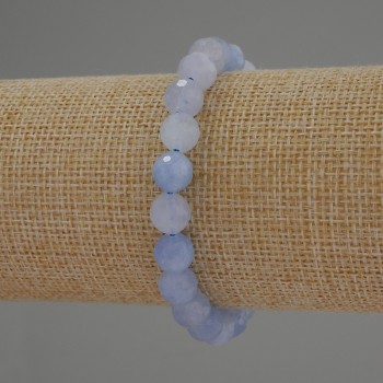 Aquamarine Bracelet, Faceted Bead, 8 mm Diameter, 18 cm Stretch